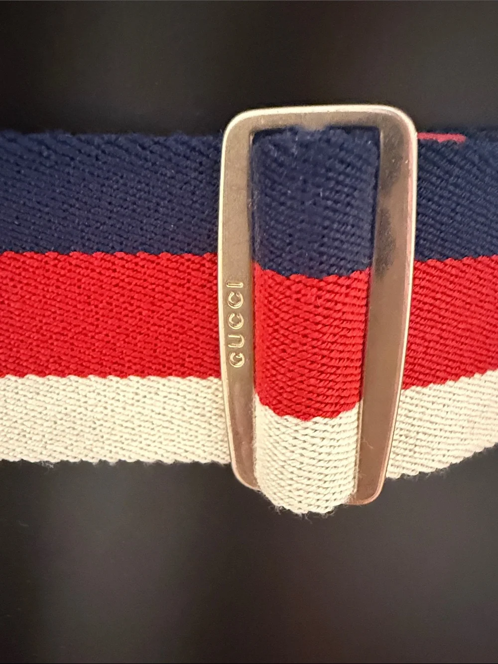 NWT Gucci Web Double G Elastic Belt Navy Red Ivory Gold Buckle Size 75/36 Made i